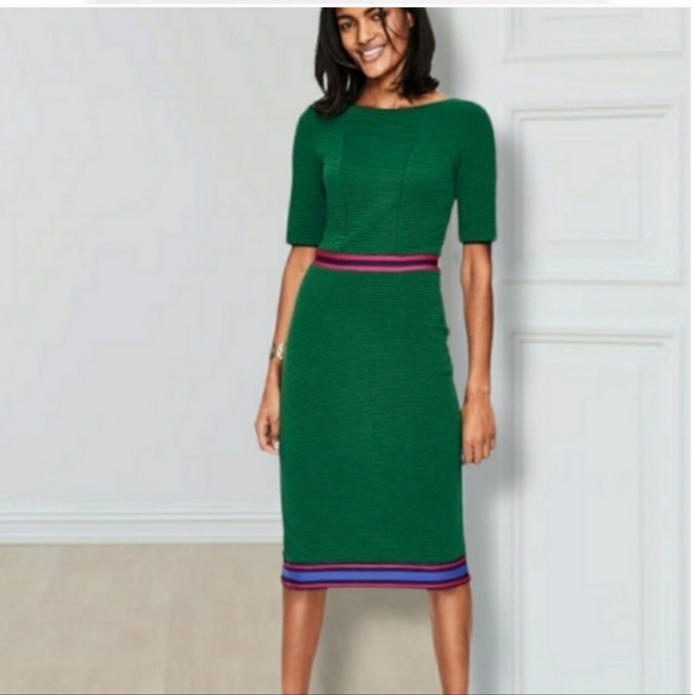 Boden Green Pink Purple Classy Office Midi Dress 4R US 8R UK